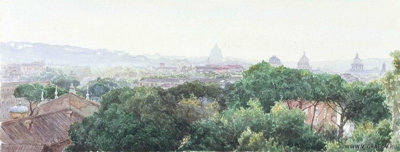 Рим.Вид с Палатинского холма. 2008 г.бумага, акварель 40х100